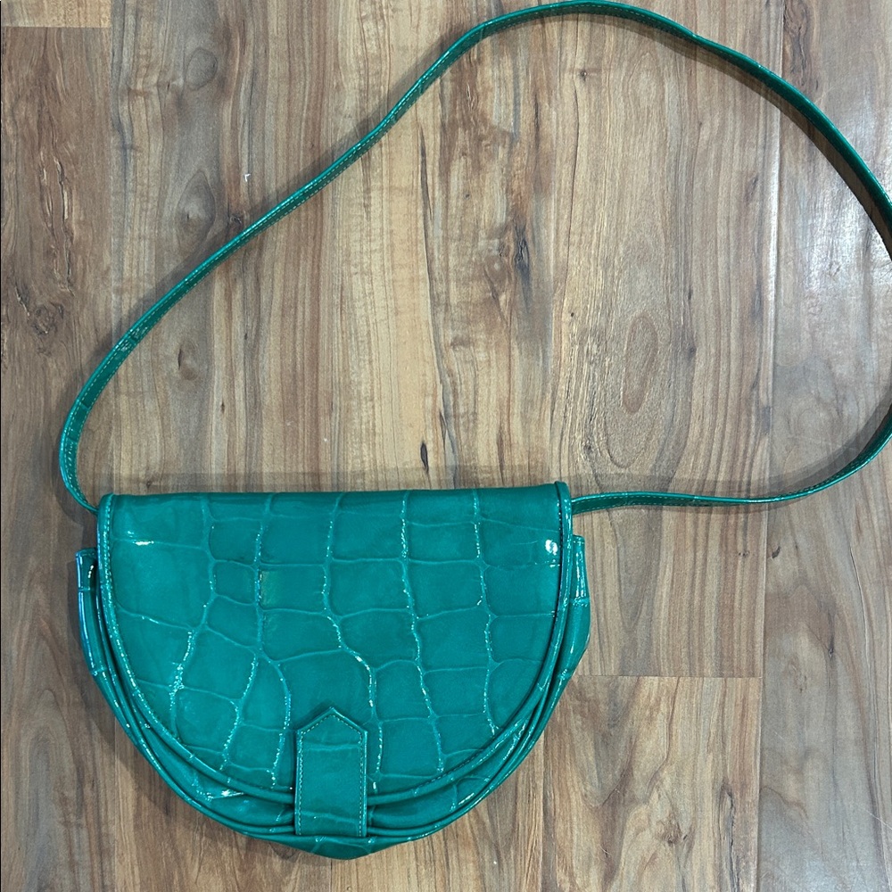 Vintage Emerald Green Croc Embossed Half Moon Shoulder Bag Y2K Chic
